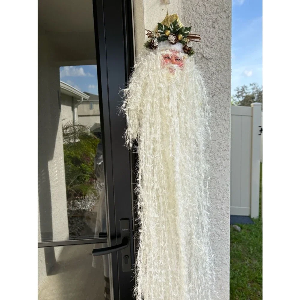 Father Christmas Door Hanging 36” Long White Beard Rustic Woodland Holiday Decor